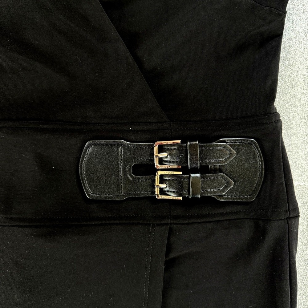 Lauren Ralph Lauren Black Faux Wrap Buckle Sheath Dress Womens 12 Long Sleeve - Picture 5 of 10